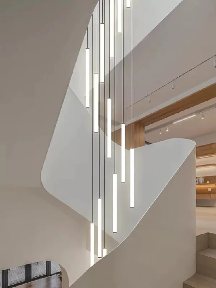Suspension métal et verre design moderne épuré lumières douces économie d’énergie décoration intérieure haut plafond cascade haute qualité