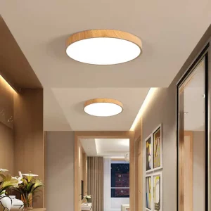 Plafonnier LED bois naturel design scandinave nordique moderne chambre salon éclairage chaleureux économique élégant