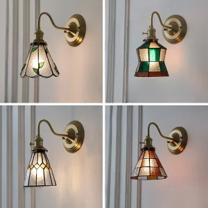 Applique murale vitrail style Tiffany vintage éclairage intérieur LED lumière chaleureuse chambre salon salle à manger café déco art nouveau verre coloré doré Applique murale vitrail style Tiffany vintage éclairage intérieur LED lumière chaleureuse chambre salon salle à manger café déco art nouveau verre coloré doré