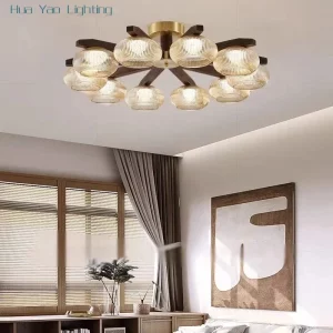 Plafonnier bois verre métal design scandinave moderne lumière douce salon chambre salle à manger éclairage élégant