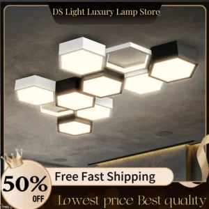 Plafonnier LED moderne design géométrique hexagonal salon bureau éclairage contemporain lumière uniforme économique élégant
