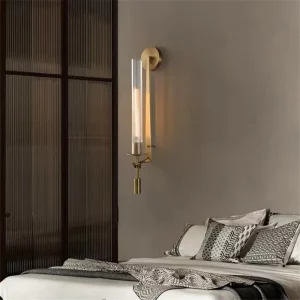 Applique murale moderne design minimaliste métal doré verre transparent lumière chaude éclairage salon chambre élégance naturelle