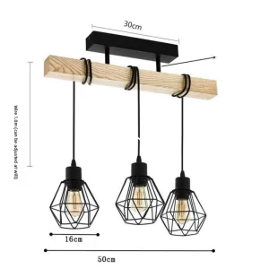 Suspension bois naturel métal noir 3 têtes éclairage Industriel Moderne salon chambre salle à manger design Rustique Chaleureux Suspension bois naturel métal noir 3 têtes éclairage Industriel Moderne salon chambre salle à manger design Rustique Chaleureux