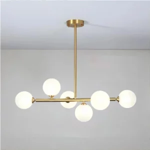 Suspension moderne Lustre doré et blanc 6 lumières verre salle à manger salon éclairage design équilibré élégance contemporaine