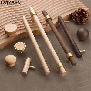 Poignée de meuble moderne en bois de noyer et cuivre design scandinave style européen luxe épuré quincaillerie personnalisée Poignée de meuble moderne en bois de noyer et cuivre design scandinave style européen luxe épuré quincaillerie personnalisée