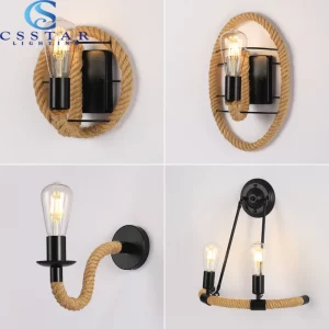 Aplique murale corde chanvre style industriel rustique métal noir E27 110V 220V décoration intérieure salon chambre Loft américain Aplique murale corde chanvre style industriel rustique métal noir E27 110V 220V décoration intérieure salon chambre Loft américain