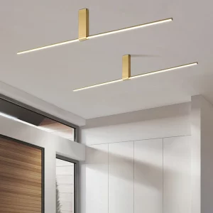 Plafonnier moderne minimaliste en métal doré lumière LED salon bureau éclairage intérieur design contemporain élégant 120 cm
