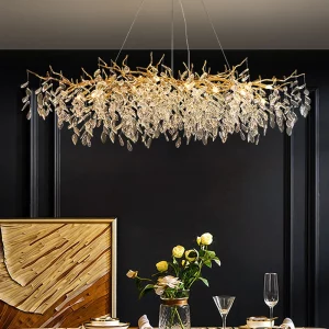 Suspension métal doré feuilles cristal design moderne organique salon salle à manger éclairage élégant lumière diffusée Suspension métal doré feuilles cristal design moderne organique salon salle à manger éclairage élégant lumière diffusée