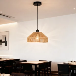 Suspension rotin LED design bohème minimaliste intérieur salon cuisine rétro lumière chaleureuse éclairage naturel élégant