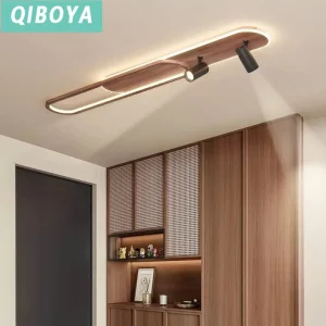 Plafonnier LED bois style médiéval longue bande éclairage couloir entrée salon lumière chaleureuse économique élégant design rustique