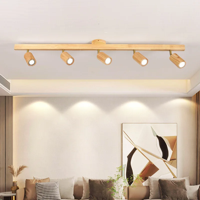 Plafonnier bois spots orientables design moderne minimaliste salon bureau éclairage chaleureux économies d’énergie