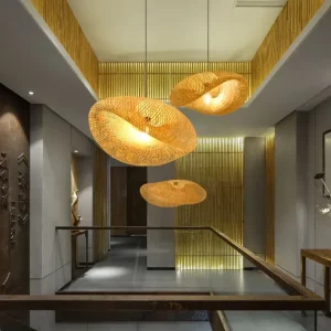 Suspension en bambou tressé à la main luminaire vintage design asiatique moderne éclairage chaleureux pour salon ou cuisine Suspension en bambou tressé à la main luminaire vintage design asiatique moderne éclairage chaleureux pour salon ou cuisine
