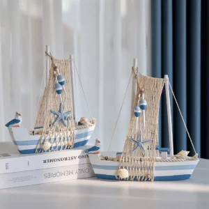 Figurines bateau bois nautique style méditerranéen décoration intérieur artisanat cadeau étagère bureau salon chambre Figurines bateau bois nautique style méditerranéen décoration intérieur artisanat cadeau étagère bureau salon chambre