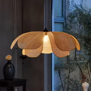 Suspension LED en rotin tressé design scandinave naturel chambre salon salle à manger éclairage chaleureux décoratif