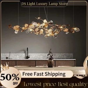 Suspension design moderne inspiré de la nature en métal doré et verre  luminaire luxueux pour salon  restaurant  salle à manger  chambre  cuisine  bar  décoration intérieure élégante