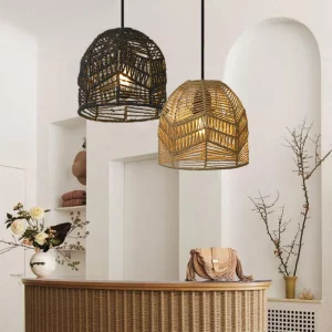 Suspension lampadaire tressé en rotin style bohème décoration intérieure pour salon chambre hôtel restaurant lumière chaleureuse design naturel éclairage moderne Suspension lampadaire tressé en rotin style bohème décoration intérieure pour salon chambre hôtel restaurant lumière chaleureuse design naturel éclairage moderne