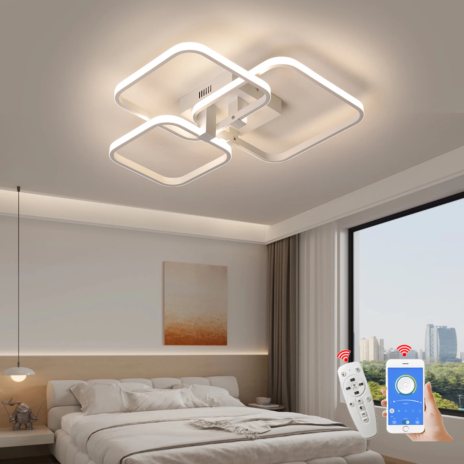 Plafonnier LED moderne aluminium design minimaliste futuriste avec télécommande pour salon chambre lumière variable économique élégant