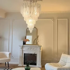 Lustre en verre transparent texture relief design classique contemporain éclairage doux plafonnier salle à manger salon entrée luxe élégance lumière homogène Lustre en verre transparent texture relief design classique contemporain éclairage doux plafonnier salle à manger salon entrée luxe élégance lumière homogène