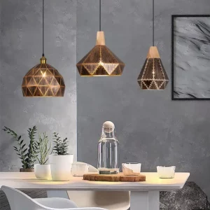 Suspension bois métal design nordique moderne éclairage chaleureux salon cuisine bureau luminaire industriel LED Suspension bois métal design nordique moderne éclairage chaleureux salon cuisine bureau luminaire industriel LED