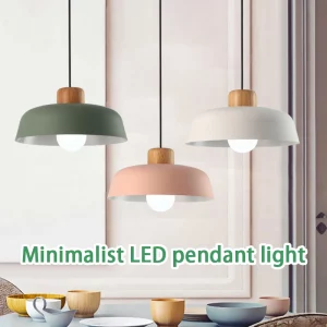 Suspension LED bois naturel design scandinave nordique éclairage chaleureux cuisine salon chambre moderne économique