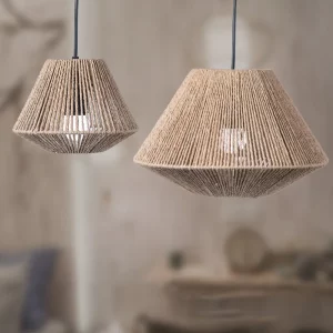Suspension en rotin abat-jour géométrique design moderne artisanal éclairage chaleureux salle à manger salon luminaire rustique naturel