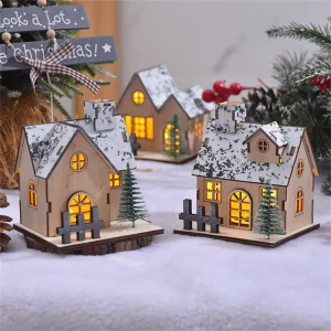 Décoration Noël maison en bois lumière LED village enneigé décoration festive joyeux Noël cadeau enfant salon table centre table fêtes