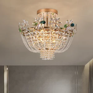 Plafonnier cristal design classique européen luxe chambre salon éclairage romantique lumière diffusée élégance décorative luminaire Plafonnier cristal design classique européen luxe chambre salon éclairage romantique lumière diffusée élégance décorative luminaire