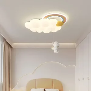 Plafonnier nuage enfant design ludique chambre nurserie éclairage LED arc-en-ciel peluche doux lumière douce sécuritaire certification CCC CQC