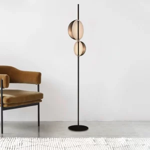 Lampe sur pied LED design minimaliste double abat-jour style vintage intérieur éclairage chaleureux économie d’énergie élégance métal noir laiton