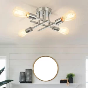 Plafonnier LED design industriel moderne  éclairage chaleureux  luminaire décoratif métal argenté  idéal pour salon  chambre  cuisine ou bureau