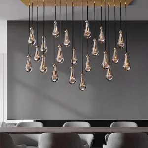 Plafonnier suspendu cuivre verre gouttes dorées design moderne élégant éclairage salle à manger salon escalier