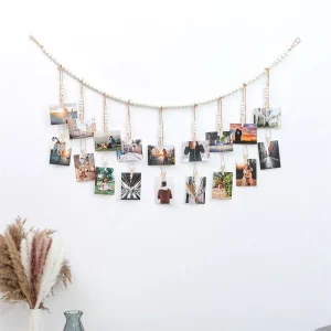 Présentoir mural photos bois naturel style bohème rustique déco maison campagne 18 clips photo display salon chambre Présentoir mural photos bois naturel style bohème rustique déco maison campagne 18 clips photo display salon chambre