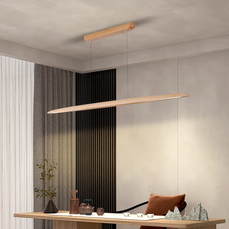 Suspension bois LED design nordique moderne éclairage chaleureux salon salle à manger économique élégant