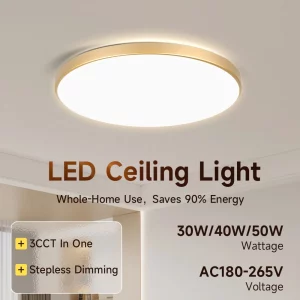 Plafonnier LED doré design moderne minimaliste éclairage intérieur salon chambre cuisine bureau lumière douce économie d’énergie élégance naturelle