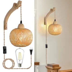 Applique murale en bois et bambou design scandinave éclairage chaleureux chambre salon déco naturelle