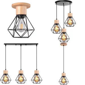 Suspension métal bois cage Vintage design industriel moderne éclairage salon cuisine chambre restaurant plafonnier ajustable Suspension métal bois cage Vintage design industriel moderne éclairage salon cuisine chambre restaurant plafonnier ajustable