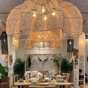 Suspension en rotin style bohème lumière chaleureuse design naturel salon restaurant hôtel créatif éclairage LED Suspension en rotin style bohème lumière chaleureuse design naturel salon restaurant hôtel créatif éclairage LED