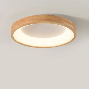 Plafonnier LED en bois naturel design scandinave nordique moderne éclairage chaleureux économique salon chambre cuisine bureau