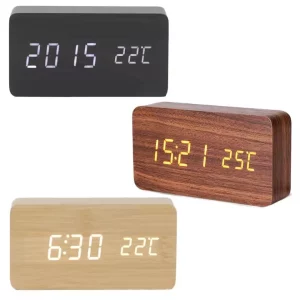 Horloge numérique en bois naturel design moderne affichage LED rectangulaire multifonction écologique bureau chambre salon électronique Horloge numérique en bois naturel design moderne affichage LED rectangulaire multifonction écologique bureau chambre salon électronique