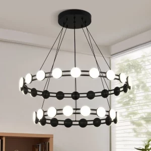 Plafonnier suspendu rond moderne en métal et verre design industriel lumière LED éclairage intérieur salon chambre salle à manger