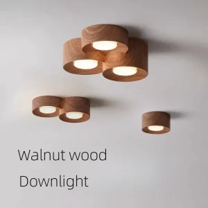Plafonnier LED bois de noyer design scandinave moderne éclairage chaleureux économique salon chambre bureau