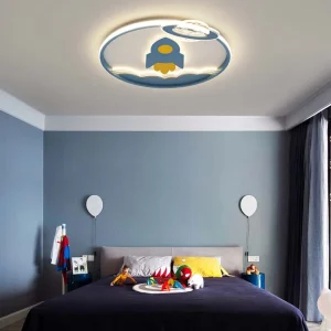 Plafonnier LED design spatial pour chambre d’enfant  éclairage décoratif en métal et acrylique  idéal pour nursery et jeu  lumière douce et sécuritaire  style moderne et ludique
