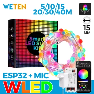 Guirlande LED RGBIC smart WIFI WLED connectivité musicale contrôle app étanche 5-40m design moderne festif intérieur/extérieur Alexa/Google Home compatible Guirlande LED RGBIC smart WIFI WLED connectivité musicale contrôle app étanche 5-40m design moderne festif intérieur/extérieur Alexa/Google Home compatible