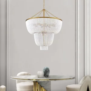 Plafonnier LED suspendu en perles blanches design vintage luxueux éclairage intérieur salon chambre cuisine hôtel loft élégance naturelle économique Plafonnier LED suspendu en perles blanches design vintage luxueux éclairage intérieur salon chambre cuisine hôtel loft élégance naturelle économique