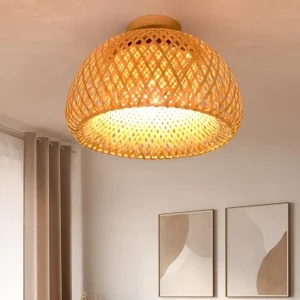Plafonnier en bambou tressé main style chinois E27 salle à manger séjour lumière chaleureuse déco intérieure naturelle