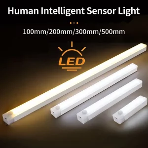 Barre LED en polycarbonate détecteur de mouvement lumière d’intérieur moderne cuisine chambre escalier économie d’énergie design minimaliste sans fil portable
