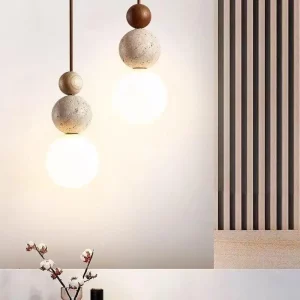 Suspension en bois et béton design nordique moderne luminaire éclairage chaleureux chambre salon cuisine bureau décoration intérieure Suspension en bois et béton design nordique moderne luminaire éclairage chaleureux chambre salon cuisine bureau décoration intérieure