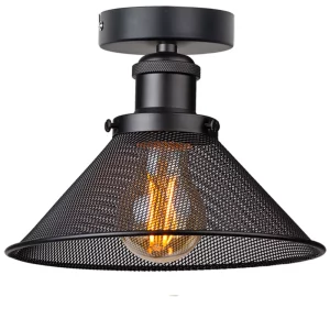 Plafonnier métal treillis industriel vintage design épuré éclairage diffuse Edison ampoule salon cuisine chambre porche moderne élégant