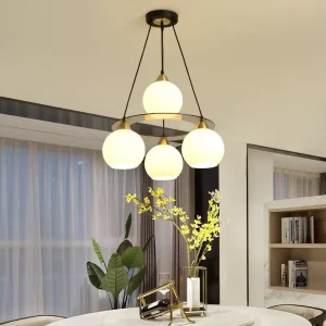 Plafonnier LED design nordique moderne  luminaire suspendu en verre et métal  éclairage intérieur chaleureux pour salon  salle à manger ou loft