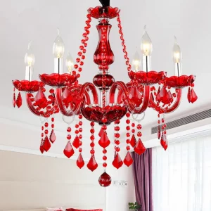 Lustre rouge cristal moderne design baroque romantique salon chambre cuisine éclairage lumineux élégant